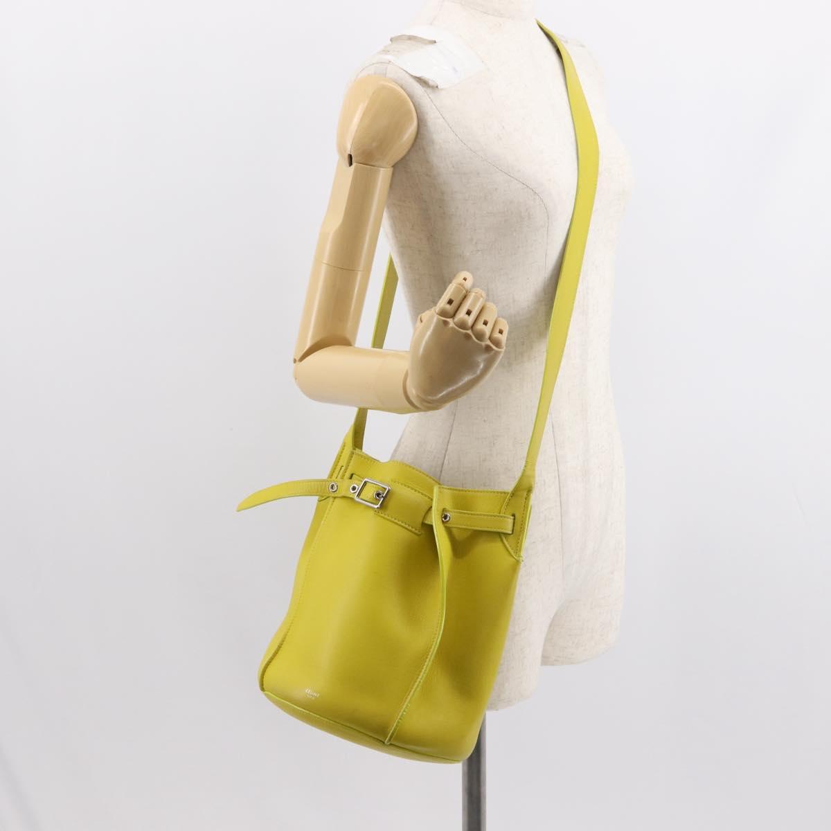 CELINE Big bag Bucket Shoulder Bag Leather Yellow Silver Auth 148918