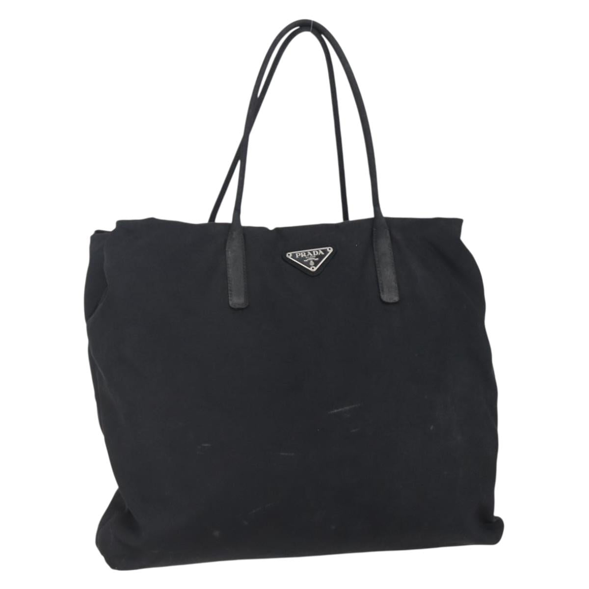 PRADA Hand Bag Nylon Black Silver Auth 148930