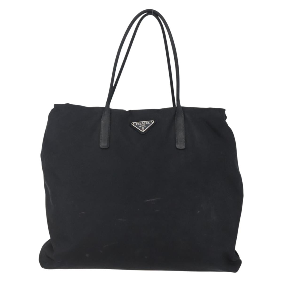 PRADA Hand Bag Nylon Black Silver Auth 148930