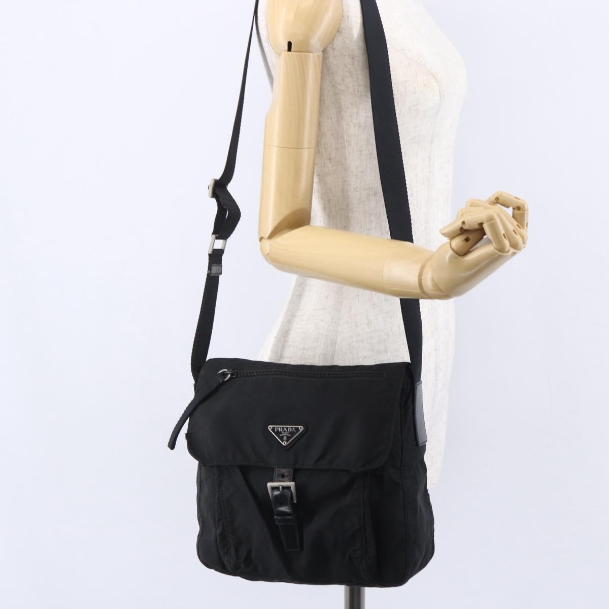 PRADA Shoulder Bag Nylon Black Auth 148933