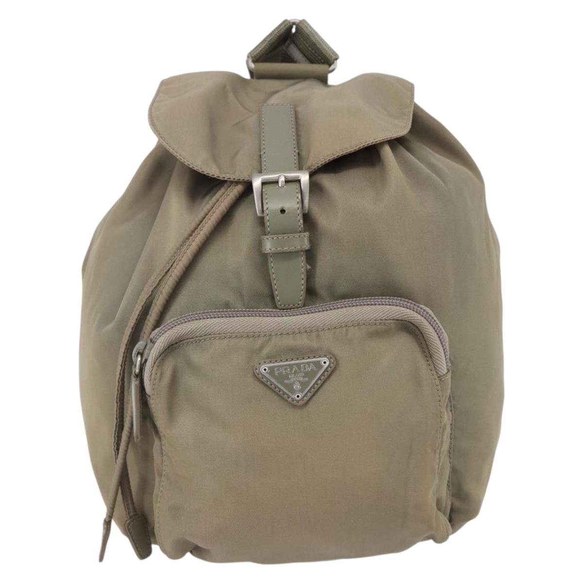 PRADA Backpack Nylon Beige Silver Auth 148934
