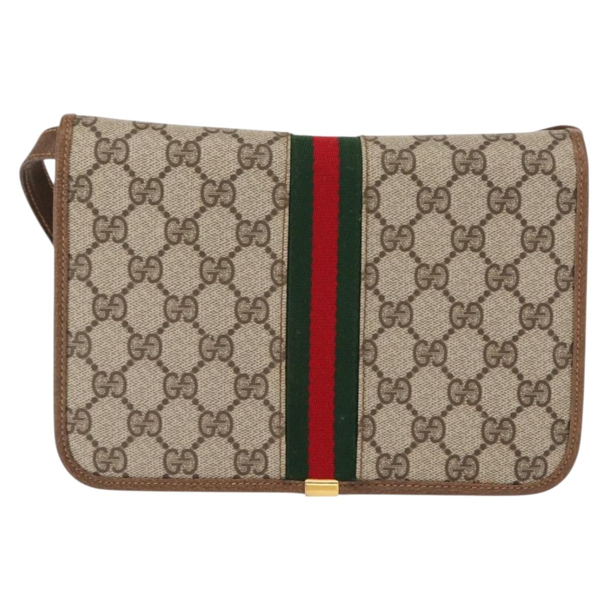 GUCCI GG Supreme Web Sherry Line Shoulder Bag PVC Beige 66 001 4461 Auth 148936