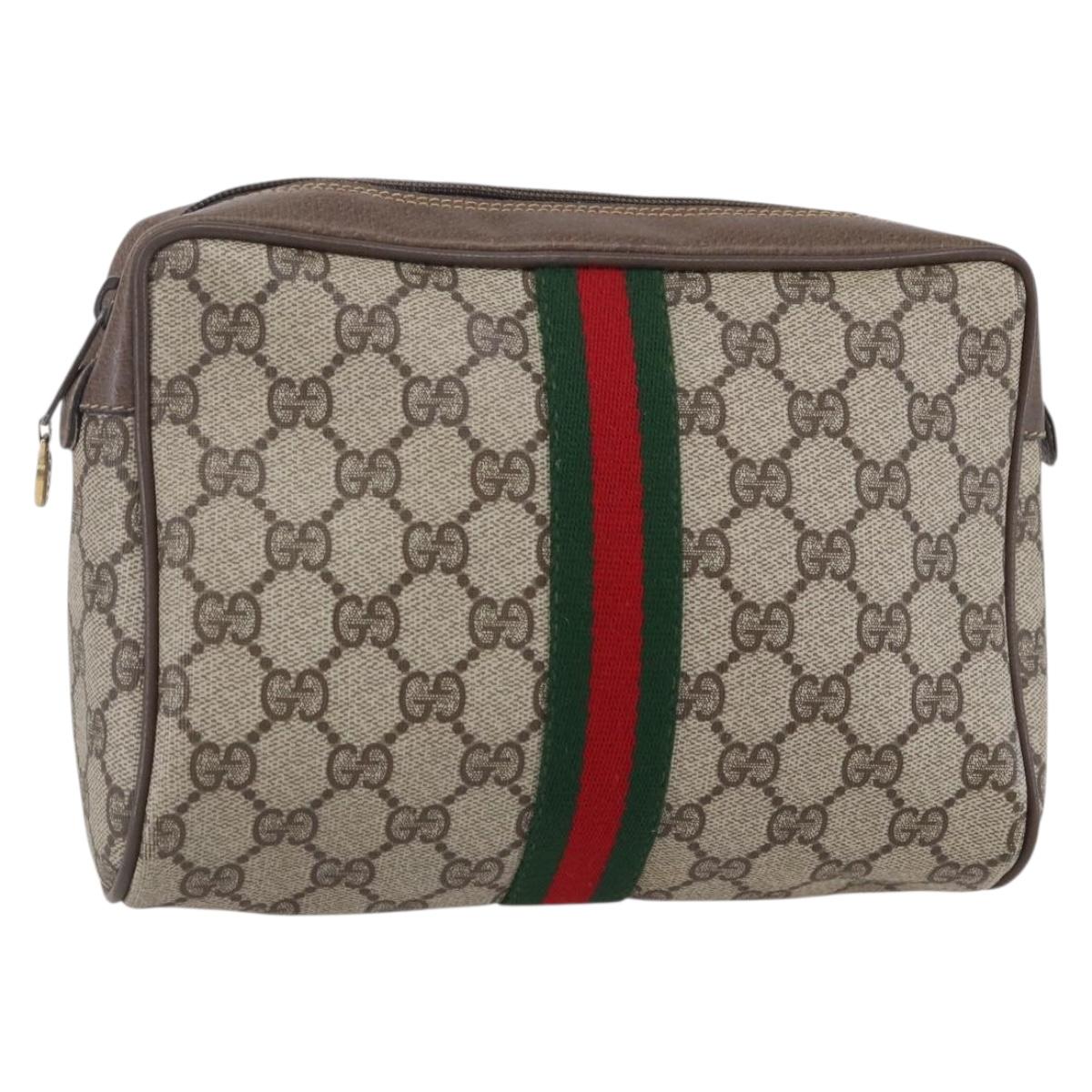 GUCCI GG Supreme Web Sherry Line Clutch Bag PVC Beige Gold 22 01 012 Auth 148937