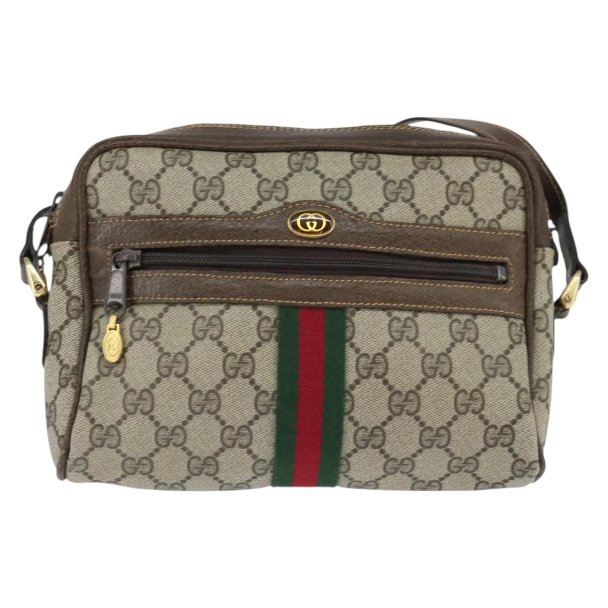 GUCCI GG Supreme Web Sherry Line Shoulder Bag PVC Beige Gold 010 378 Auth 148938