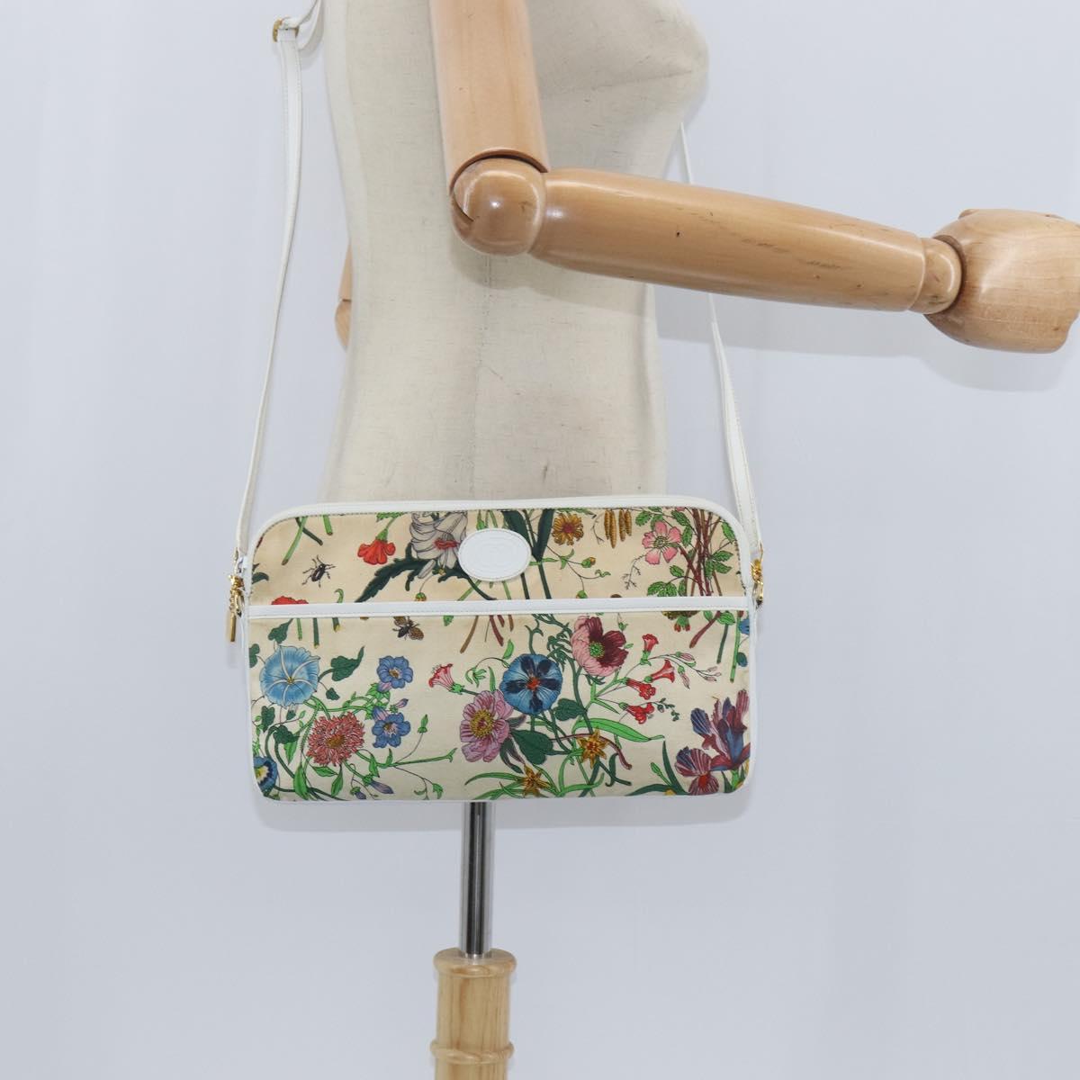 GUCCI Flora Shoulder Bag Canvas Beige Gold 004 92 0230 Auth 148945