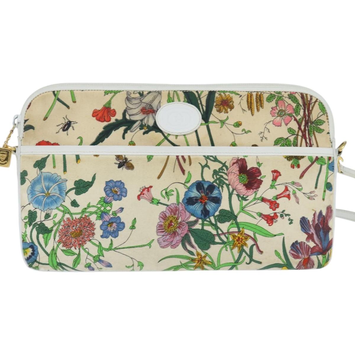 GUCCI Flora Shoulder Bag Canvas Beige Gold 004 92 0230 Auth 148945