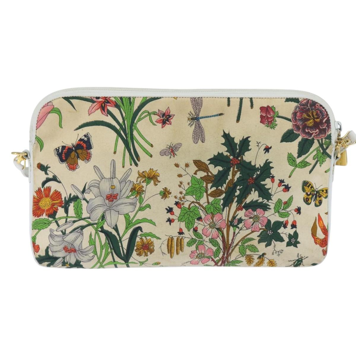 GUCCI Flora Shoulder Bag Canvas Beige Gold 004 92 0230 Auth 148945