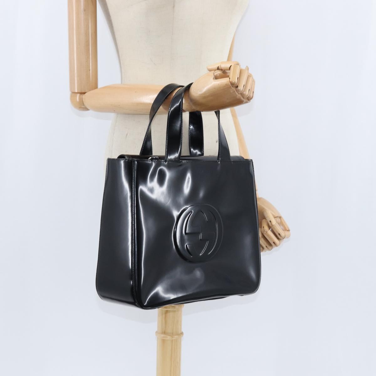 GUCCI Hand Bag Enamel Black 000 1013 0504 Auth 148949