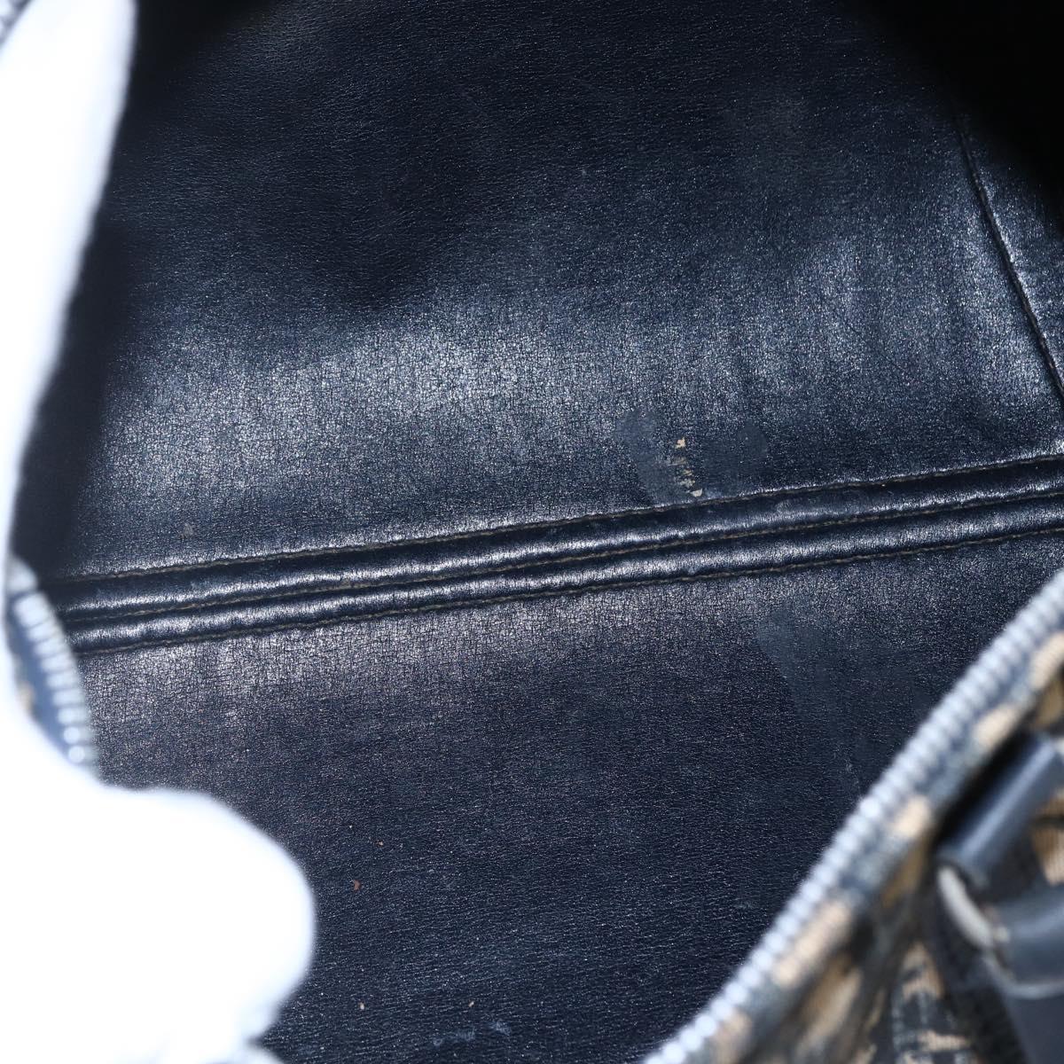 Christian Dior Trotter Canvas Boston Bag Navy Silver Auth 148951