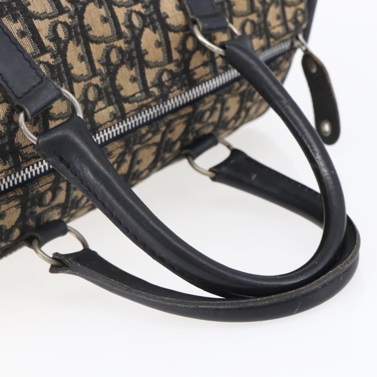 Christian Dior Trotter Canvas Boston Bag Navy Silver Auth 148951