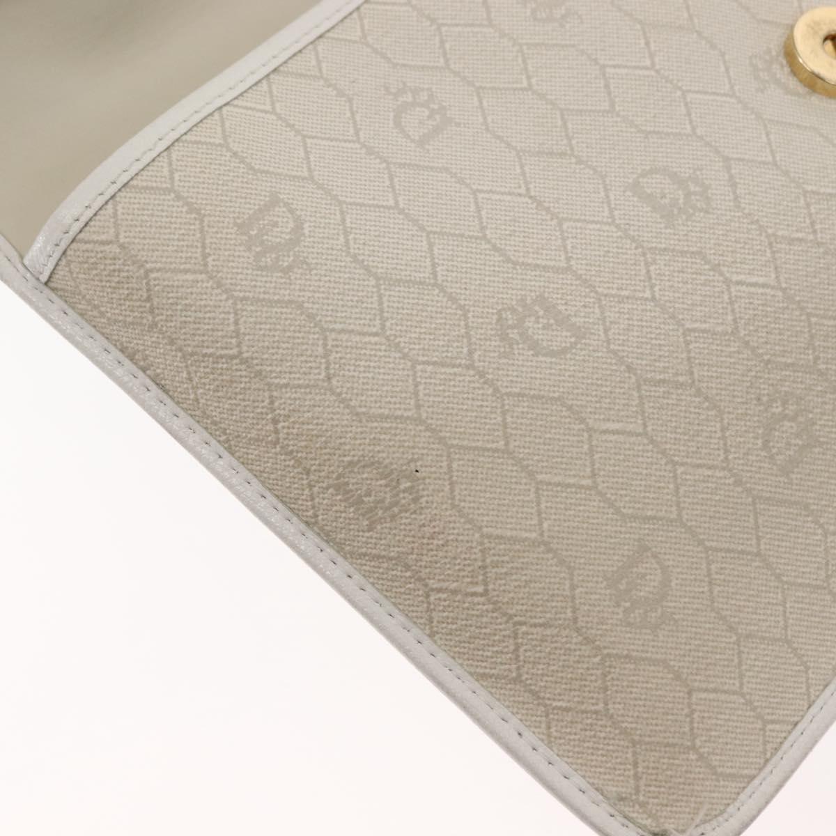 Christian Dior Honeycomb Canvas Clutch Bag PVC Leather White Gold Auth 148952