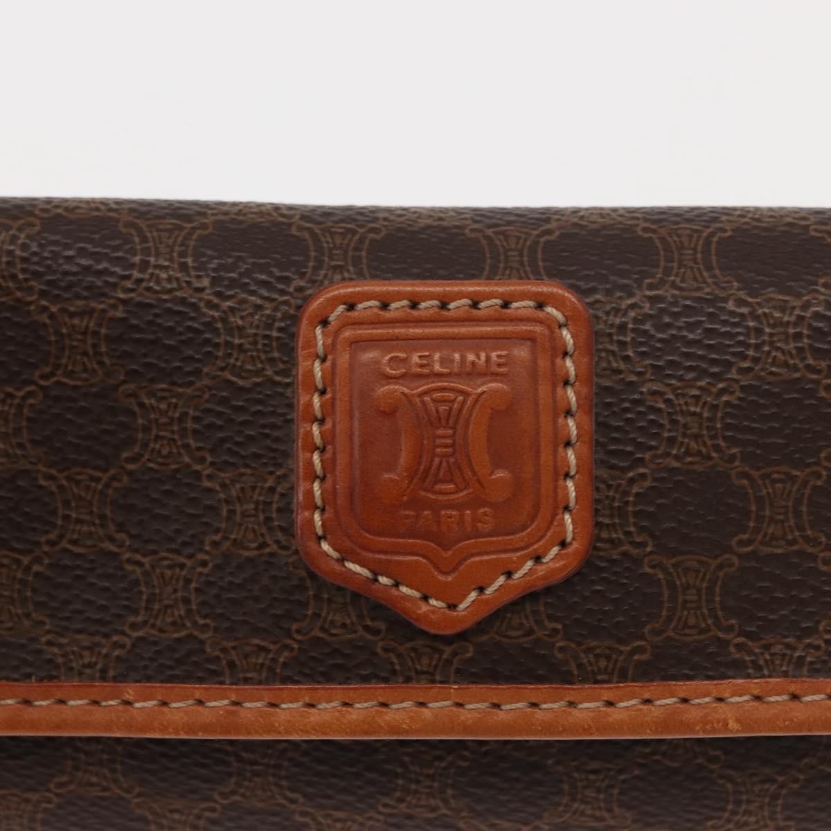 CELINE Macadam Canvas Pouch PVC Leather Brown Auth 148953