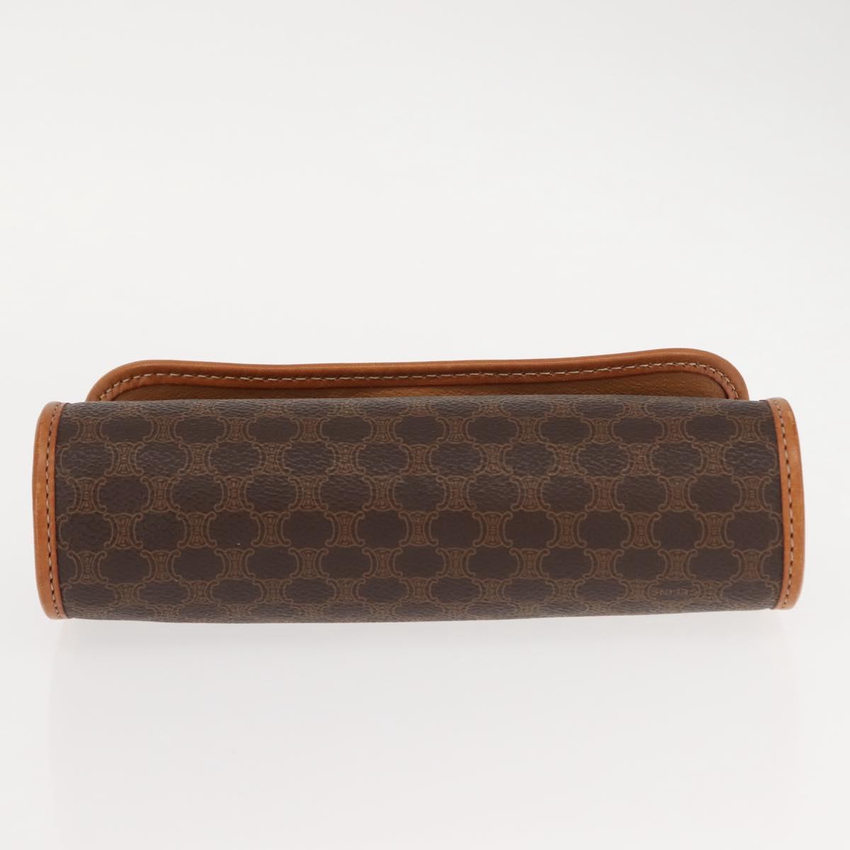 CELINE Macadam Canvas Pouch PVC Leather Brown Auth 148953
