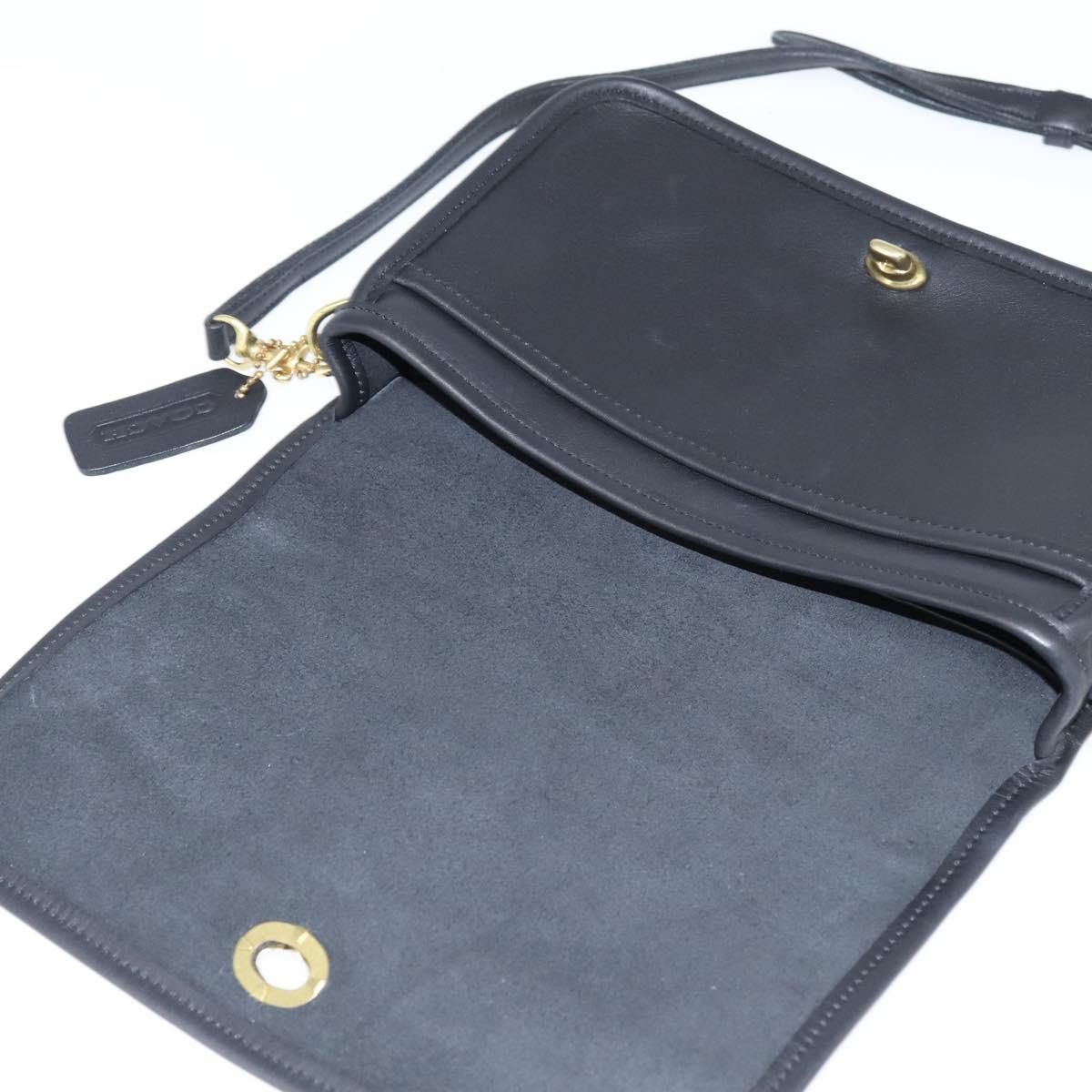 Coach Shoulder Bag Leather Black Gold Auth 148956