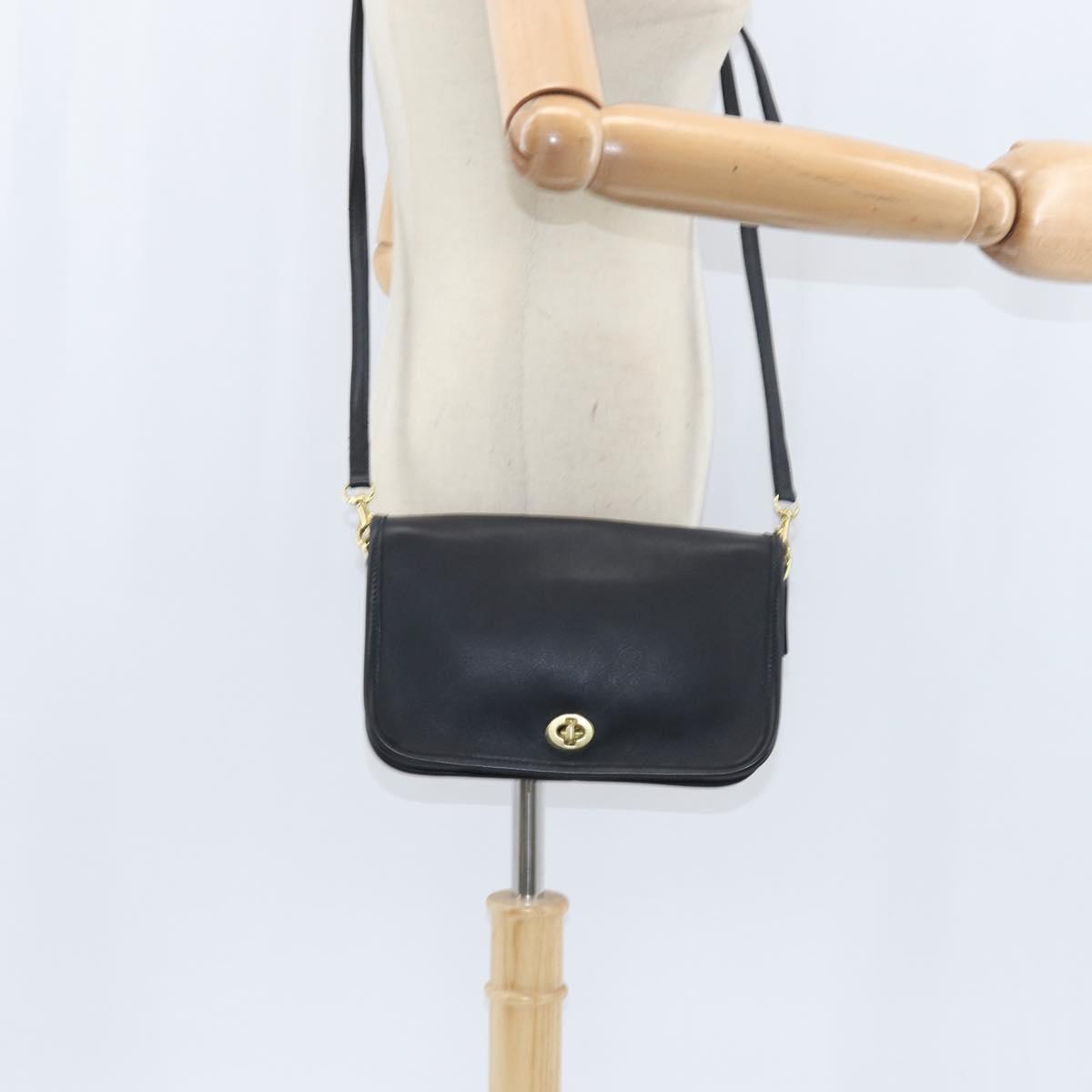 Coach Shoulder Bag Leather Black Gold Auth 148956