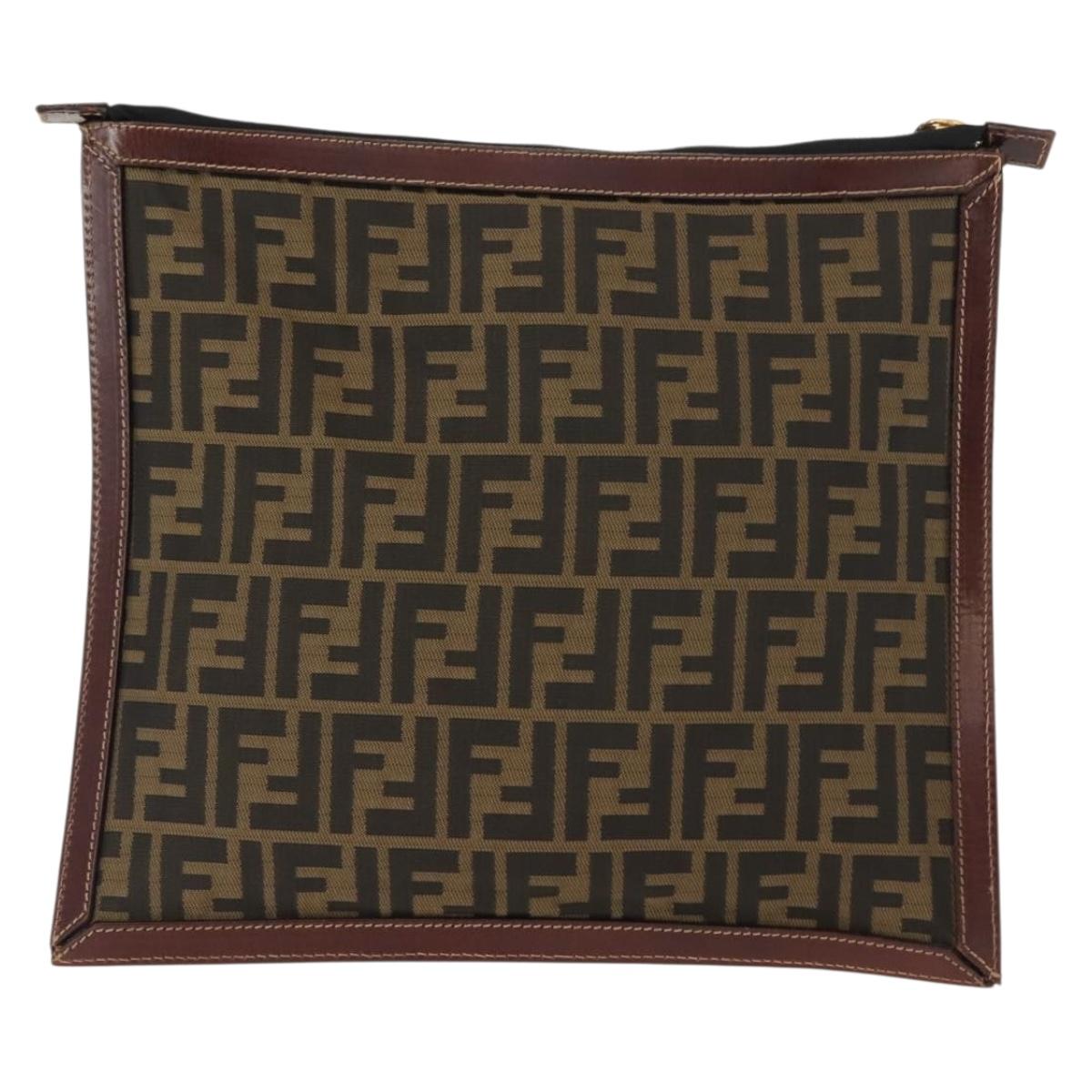 FENDI Zucca Canvas Clutch Bag Black Brown gold Auth 148959