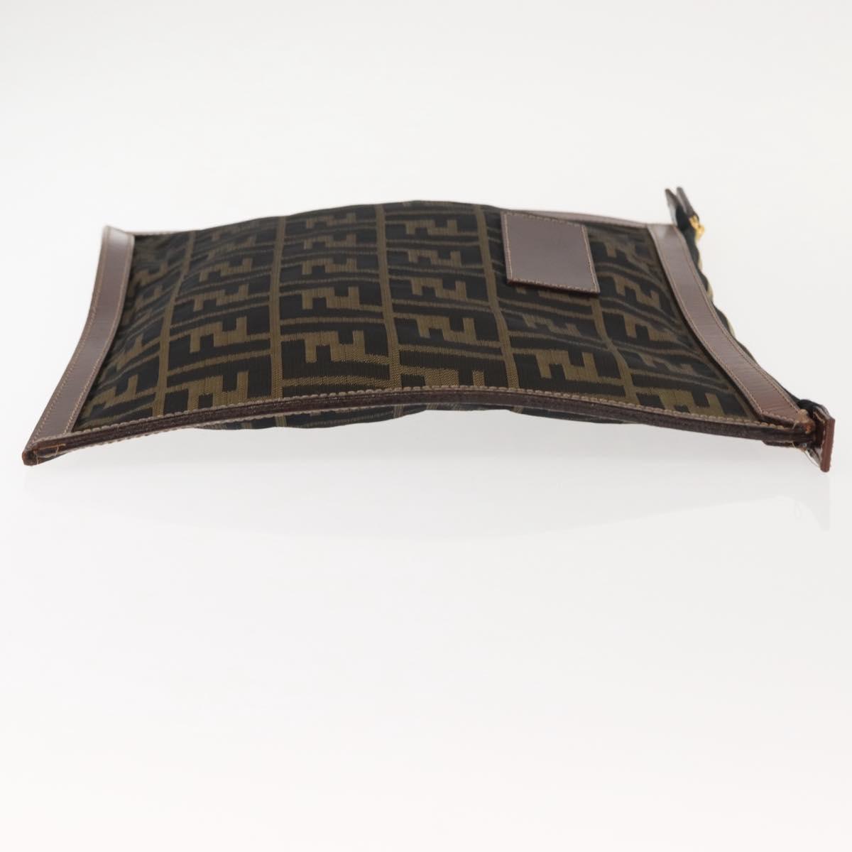 FENDI Zucca Canvas Clutch Bag Black Brown gold Auth 148959