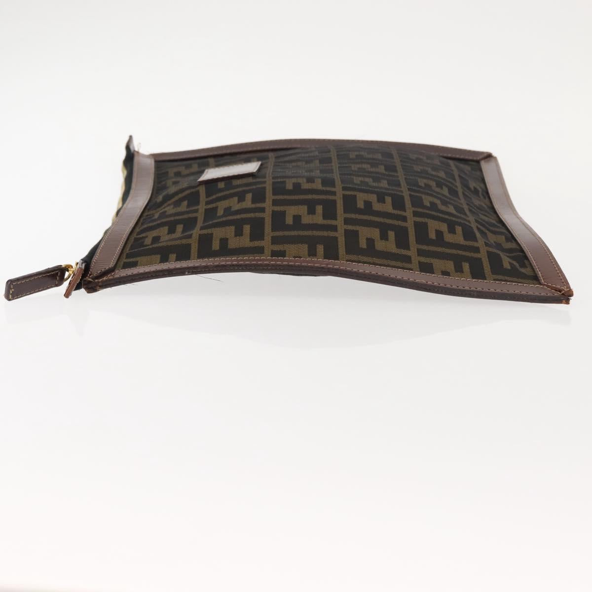 FENDI Zucca Canvas Clutch Bag Black Brown gold Auth 148959