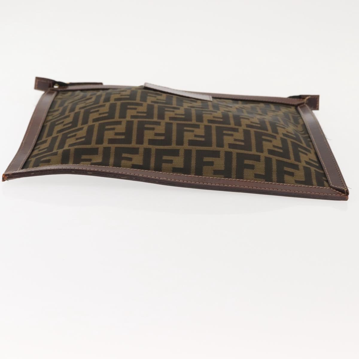 FENDI Zucca Canvas Clutch Bag Black Brown gold Auth 148959