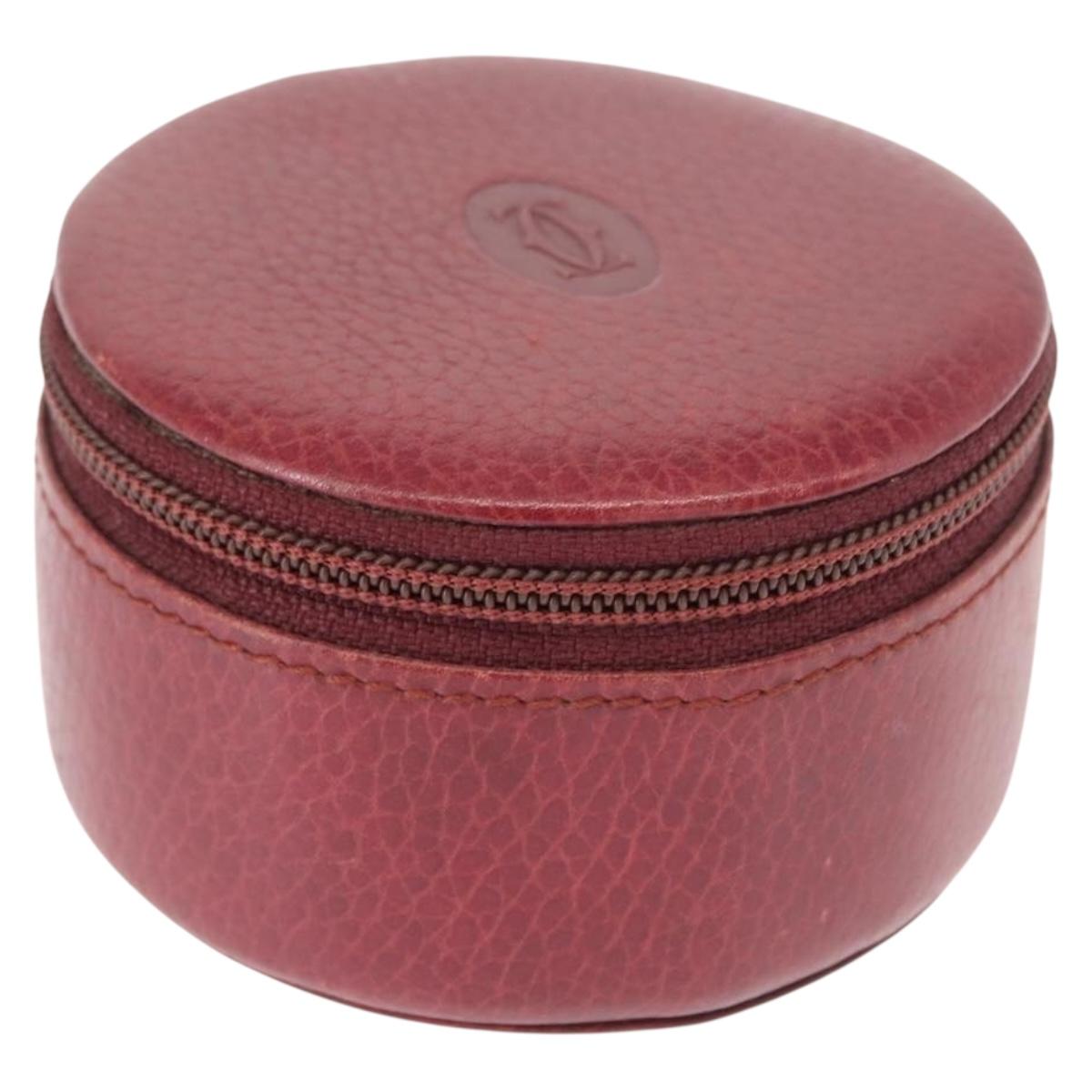 CARTIER Jewelry case Jewelry Box Leather Bordeaux Gold Auth 148970