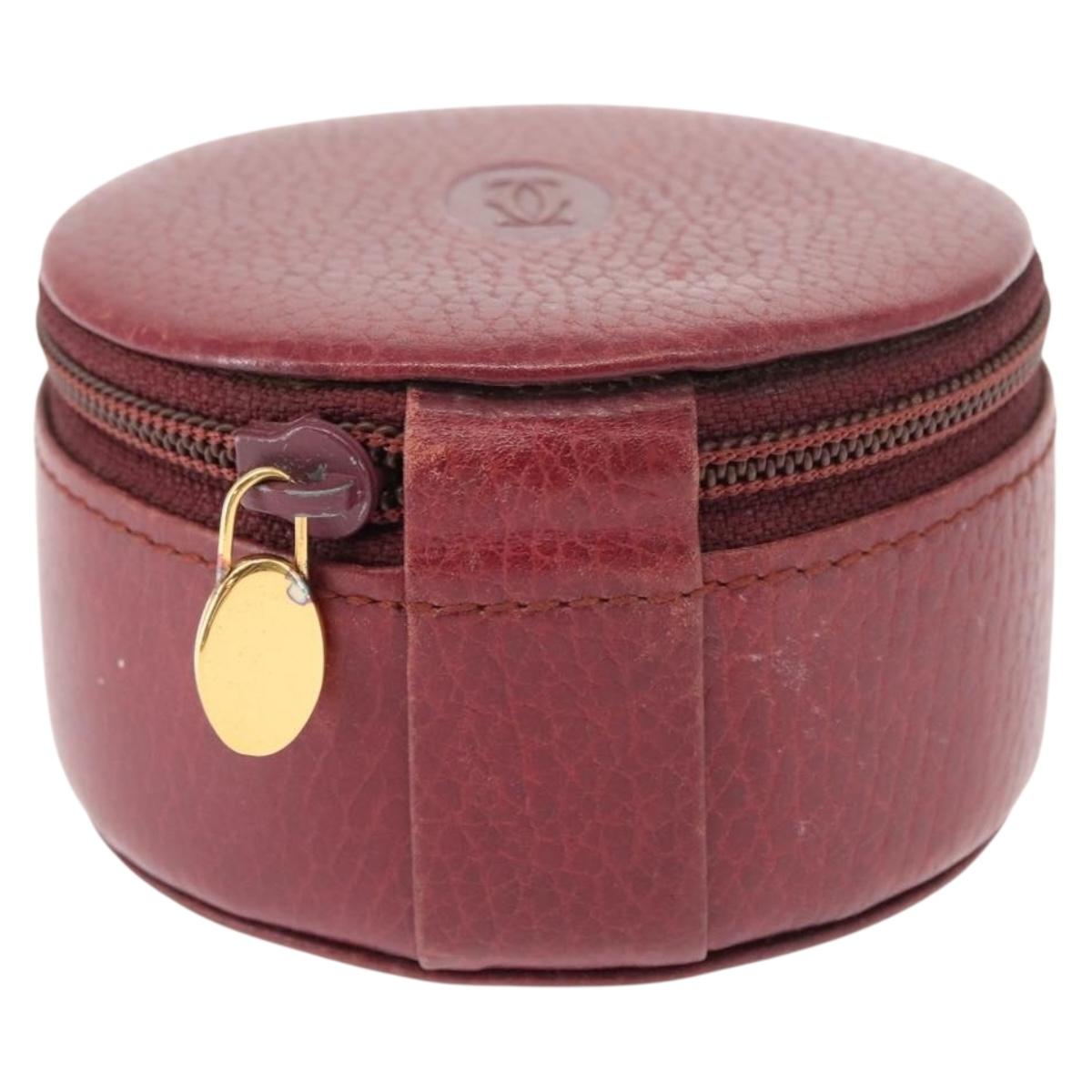 CARTIER Jewelry case Jewelry Box Leather Bordeaux Gold Auth 148970