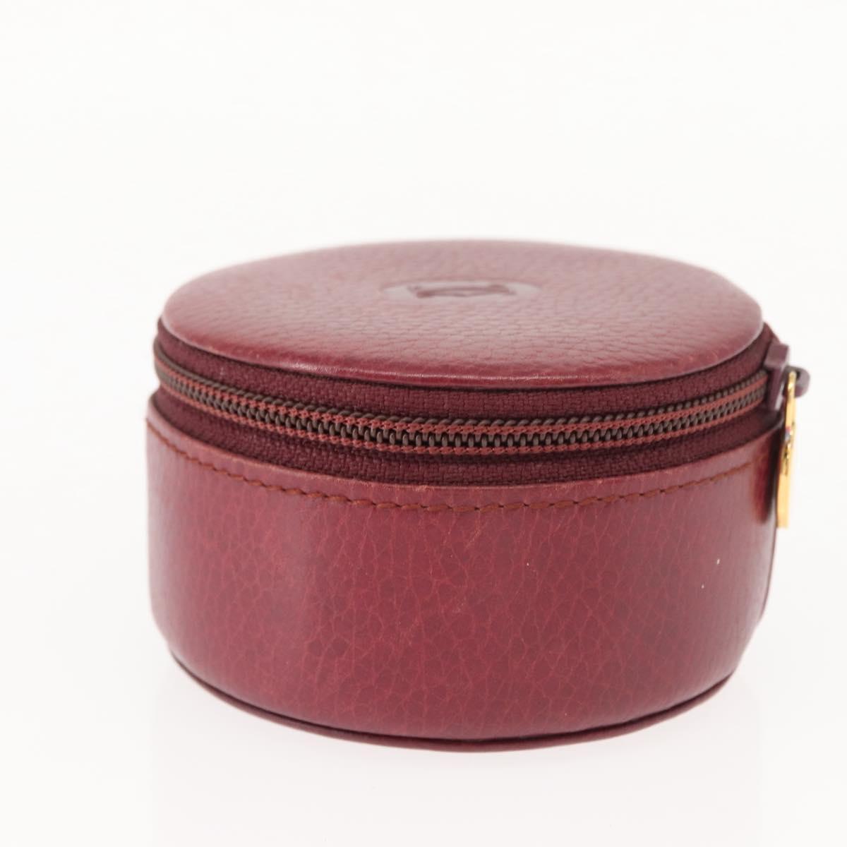 CARTIER Jewelry case Jewelry Box Leather Bordeaux Gold Auth 148970