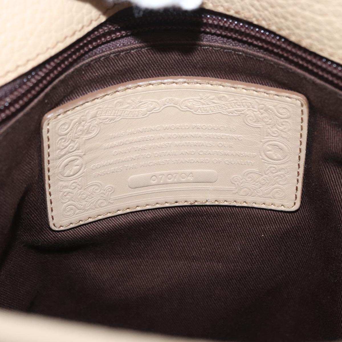 HUNTING WORLD Shoulder Bag Canvas Beige Silver Auth 148985