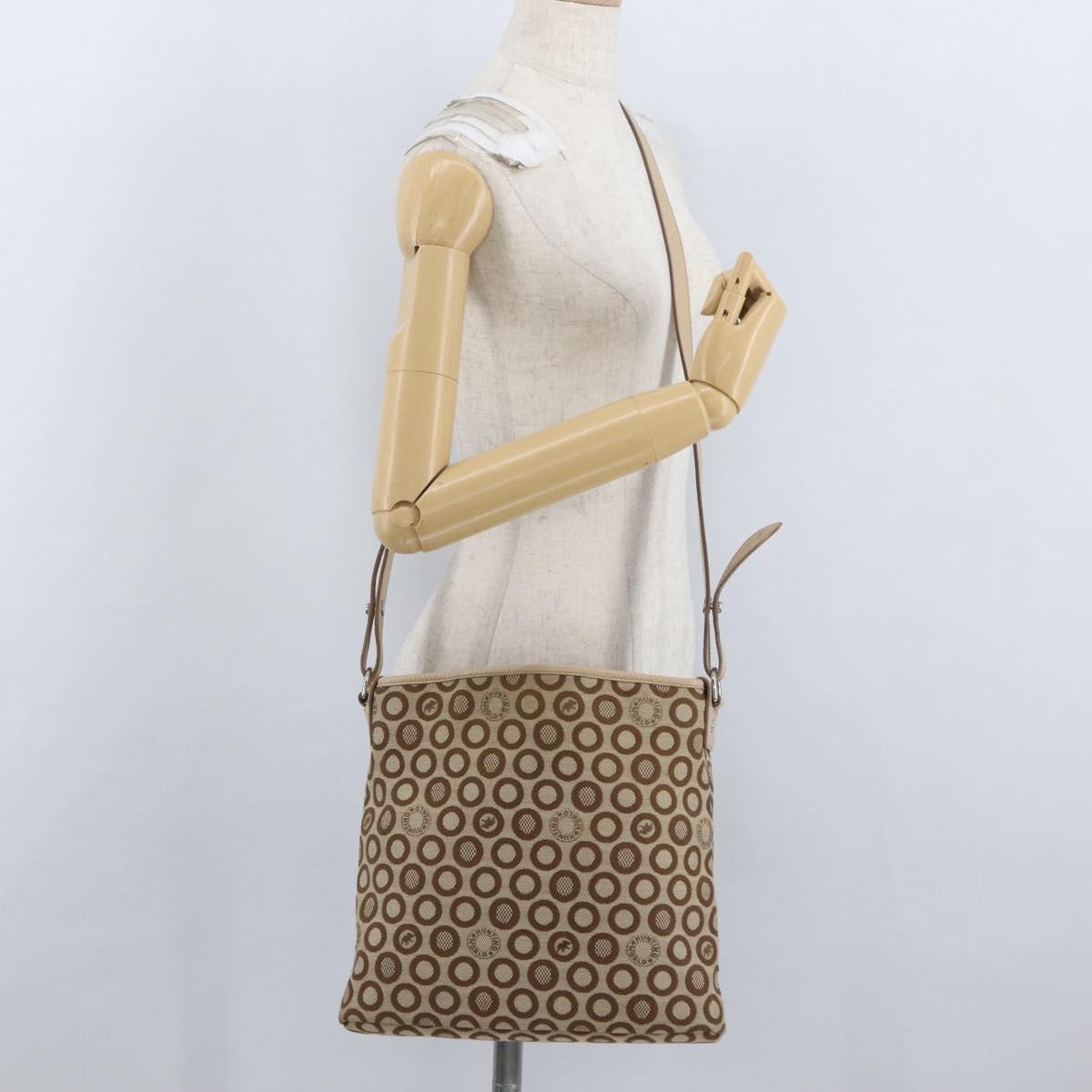 HUNTING WORLD Shoulder Bag Canvas Beige Silver Auth 148985