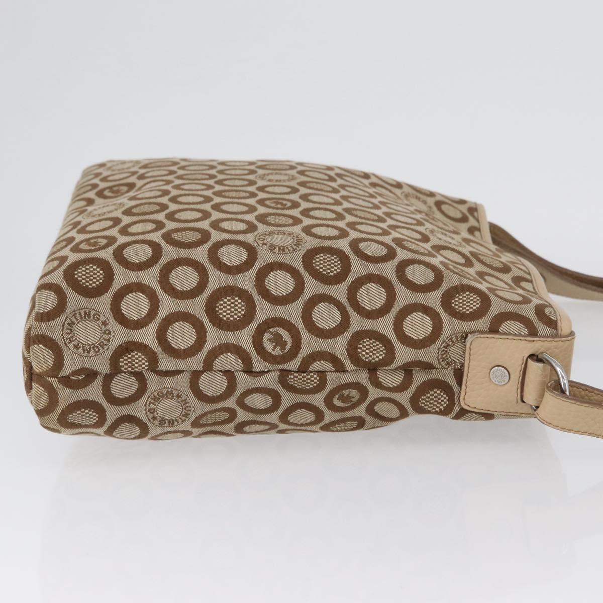 HUNTING WORLD Shoulder Bag Canvas Beige Silver Auth 148985