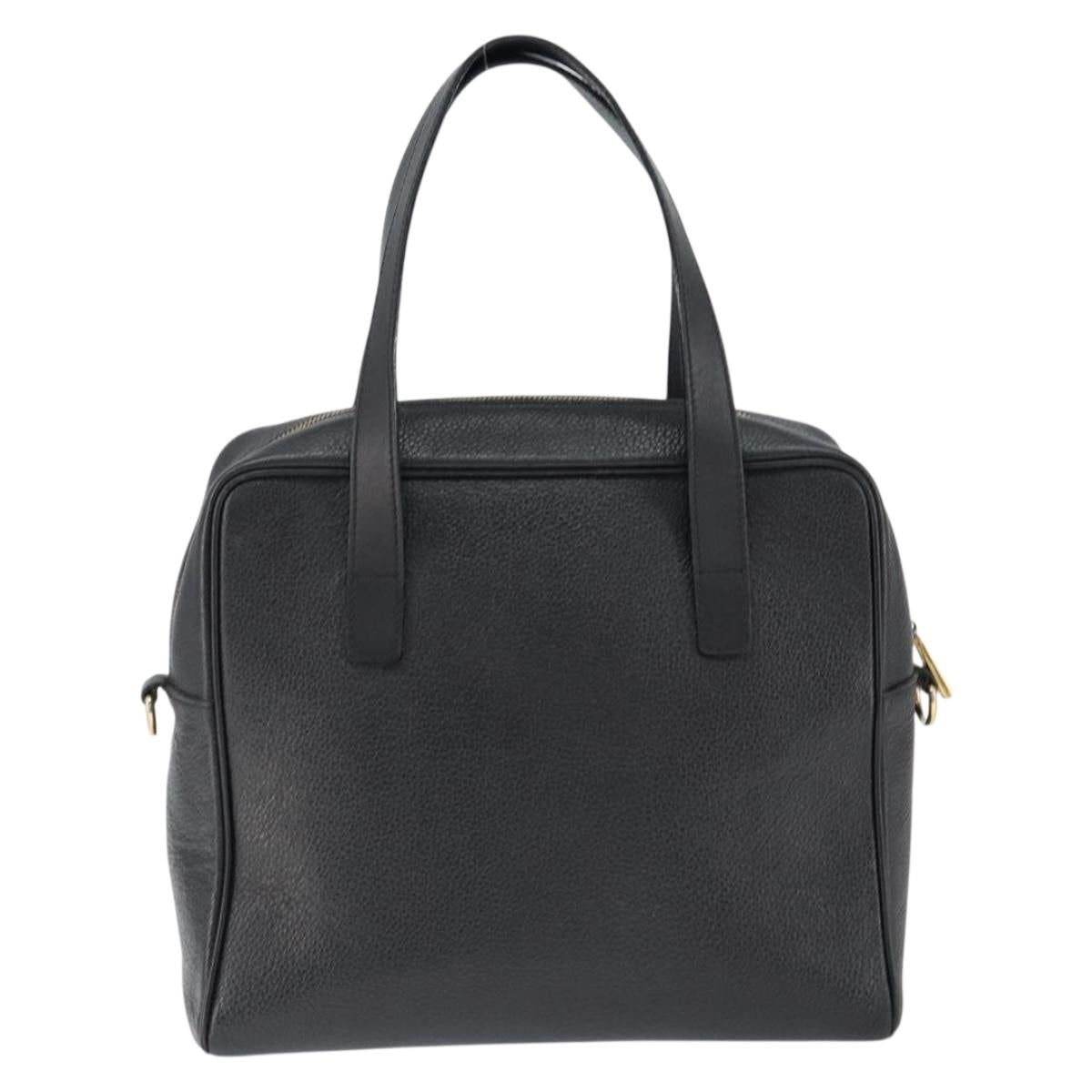 CELINE Hand Bag Leather Black Gold Auth 149040