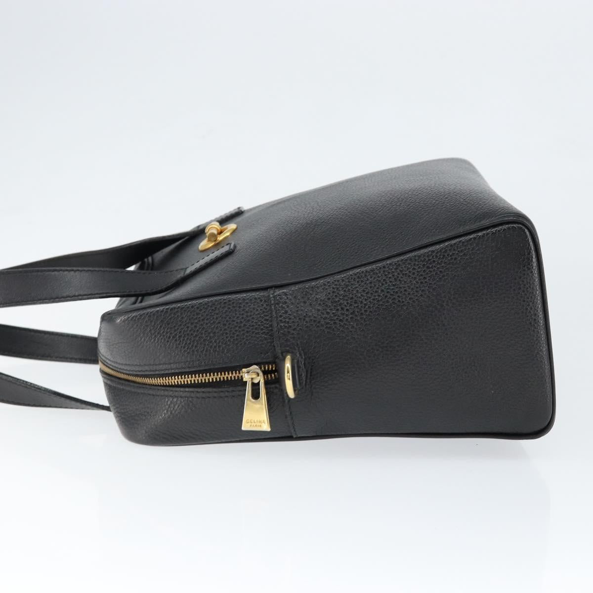 CELINE Hand Bag Leather Black Gold Auth 149040