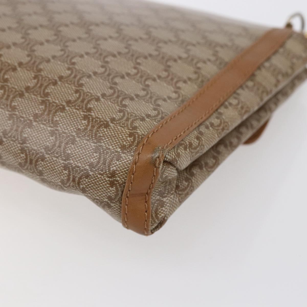 CELINE Macadam Canvas Shoulder Bag PVC Beige Gold Auth 149041