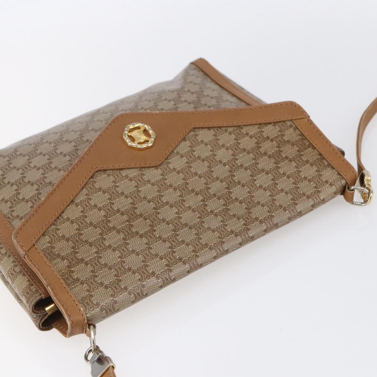 CELINE Macadam Canvas Shoulder Bag PVC Beige Gold Auth 149041