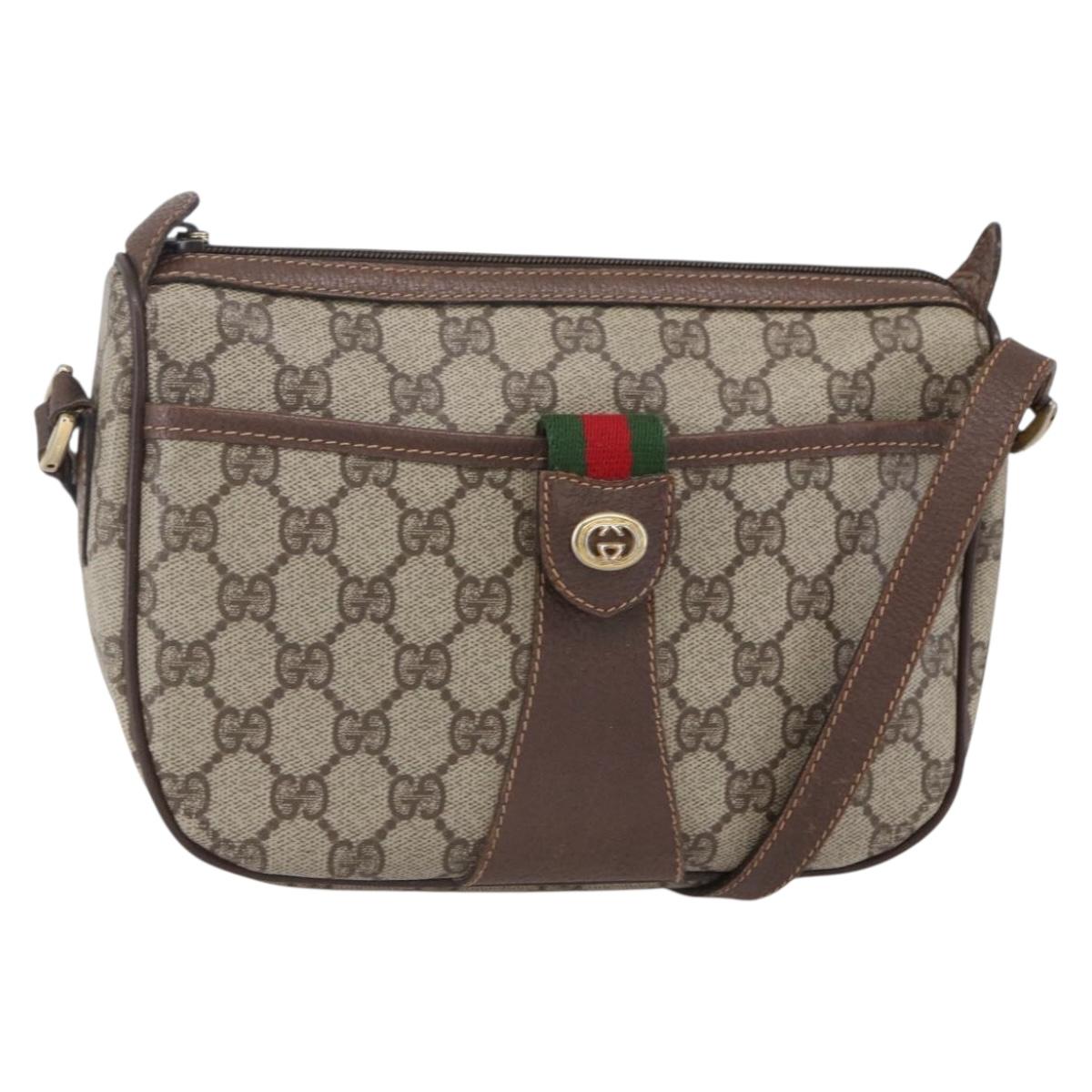 GUCCI GG Supreme Web Sherry Line Shoulder Bag PVC Beige Auth 149043