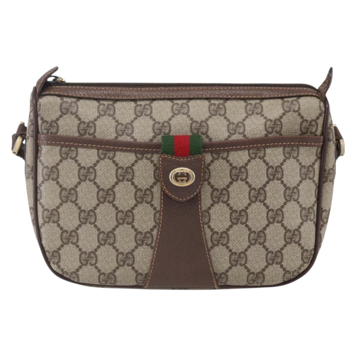 GUCCI GG Supreme Web Sherry Line Shoulder Bag PVC Beige Auth 149043