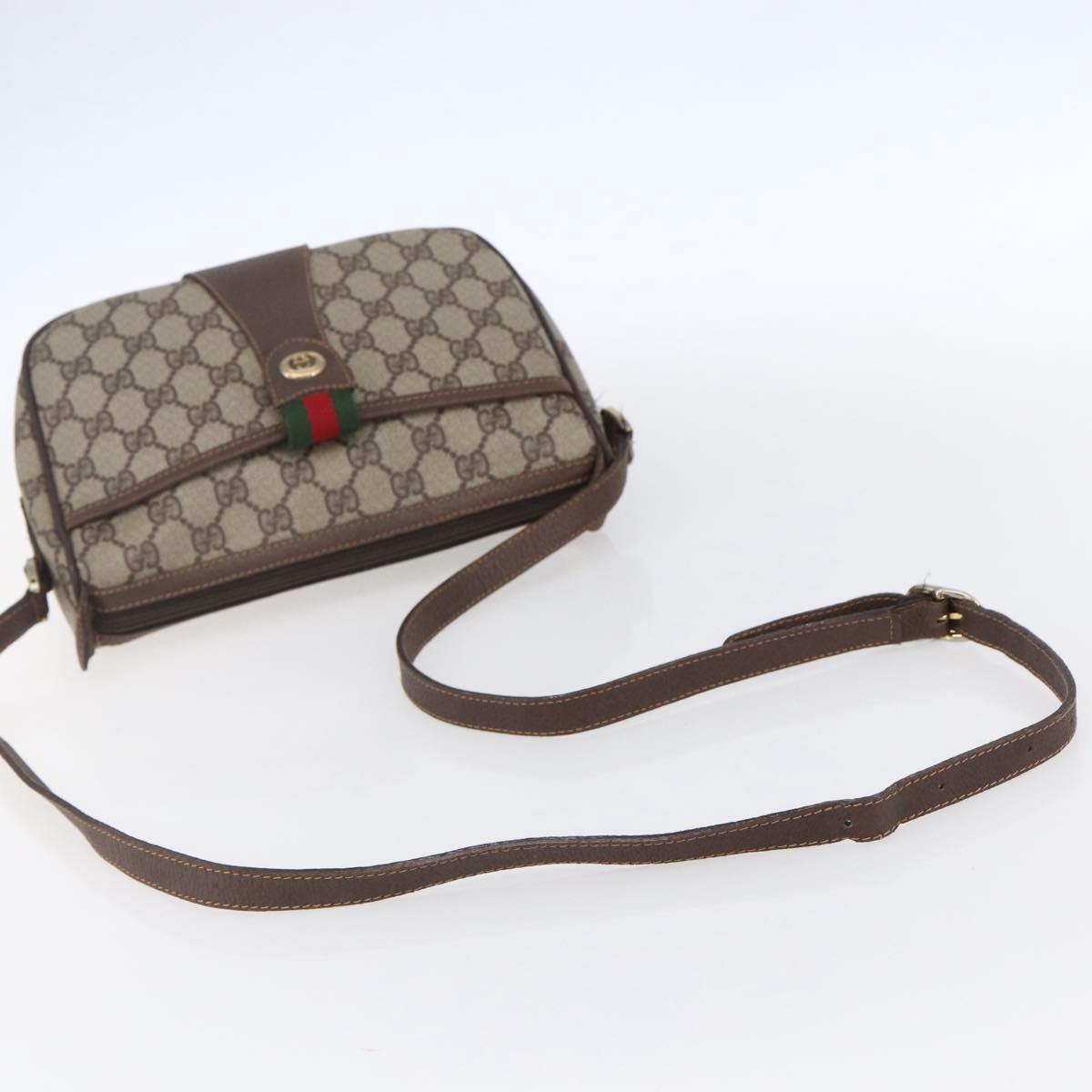 GUCCI GG Supreme Web Sherry Line Shoulder Bag PVC Beige Auth 149043