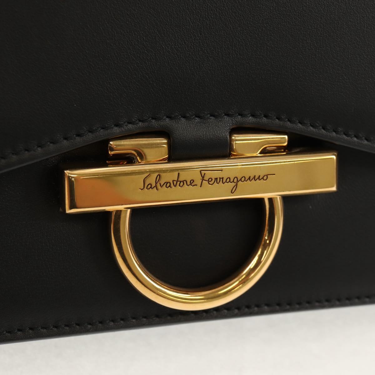 Salvatore Ferragamo Gancini Joan Shoulder Bag Leather Black Gold Auth 149044V