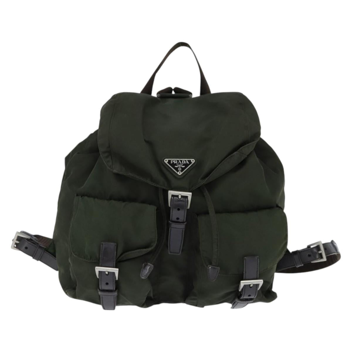 PRADA Backpack Nylon Khaki Silver Auth 149045