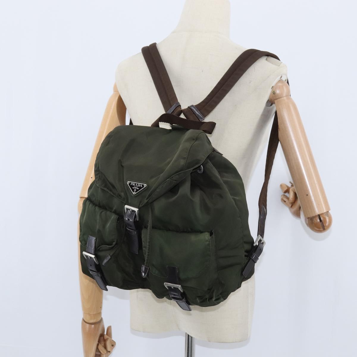 PRADA Backpack Nylon Khaki Silver Auth 149045