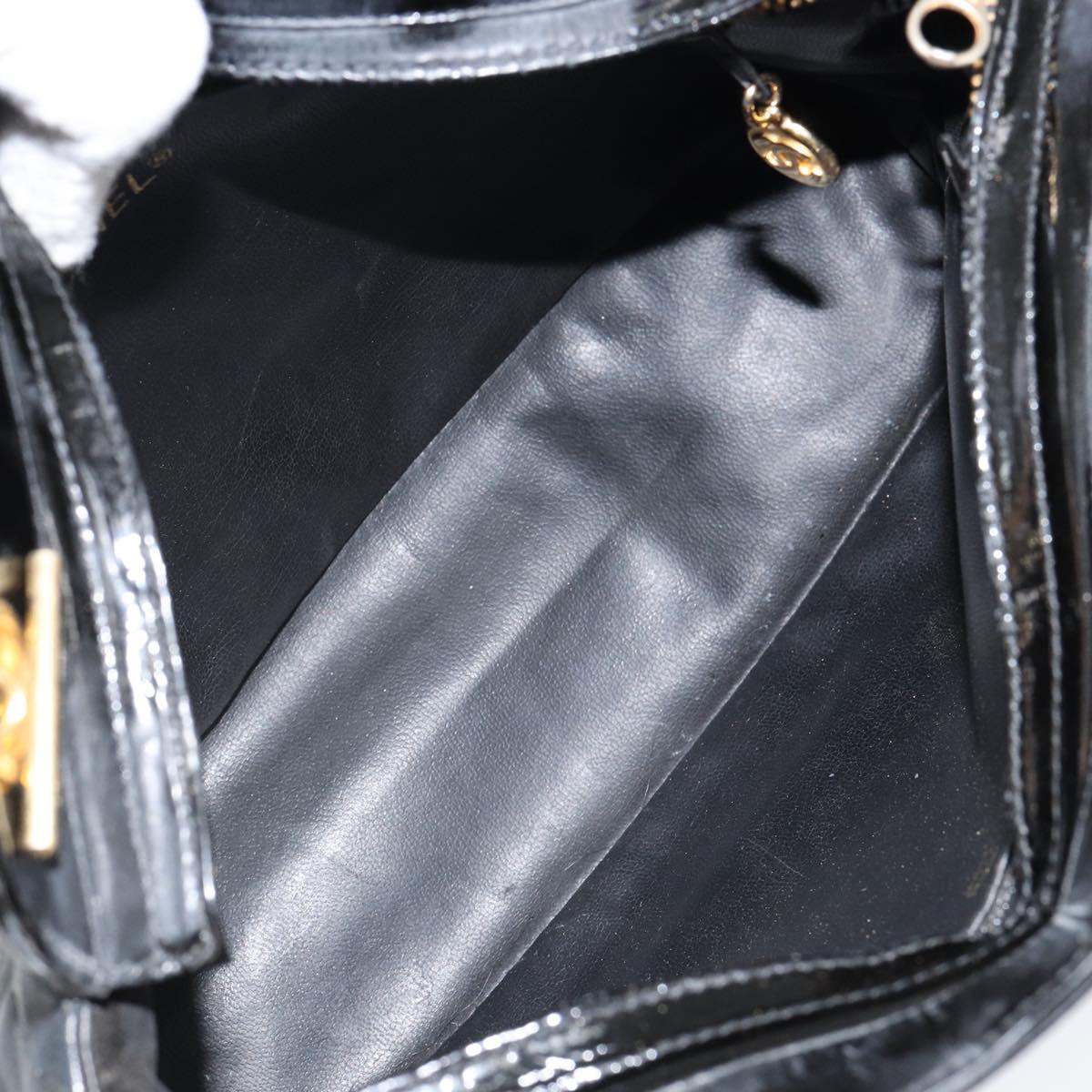 CHANEL Chain Shoulder Bag Lamb Skin Black Gold CC Auth 149046