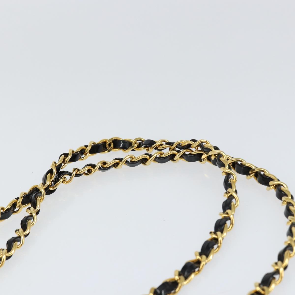 CHANEL Chain Shoulder Bag Lamb Skin Black Gold CC Auth 149046