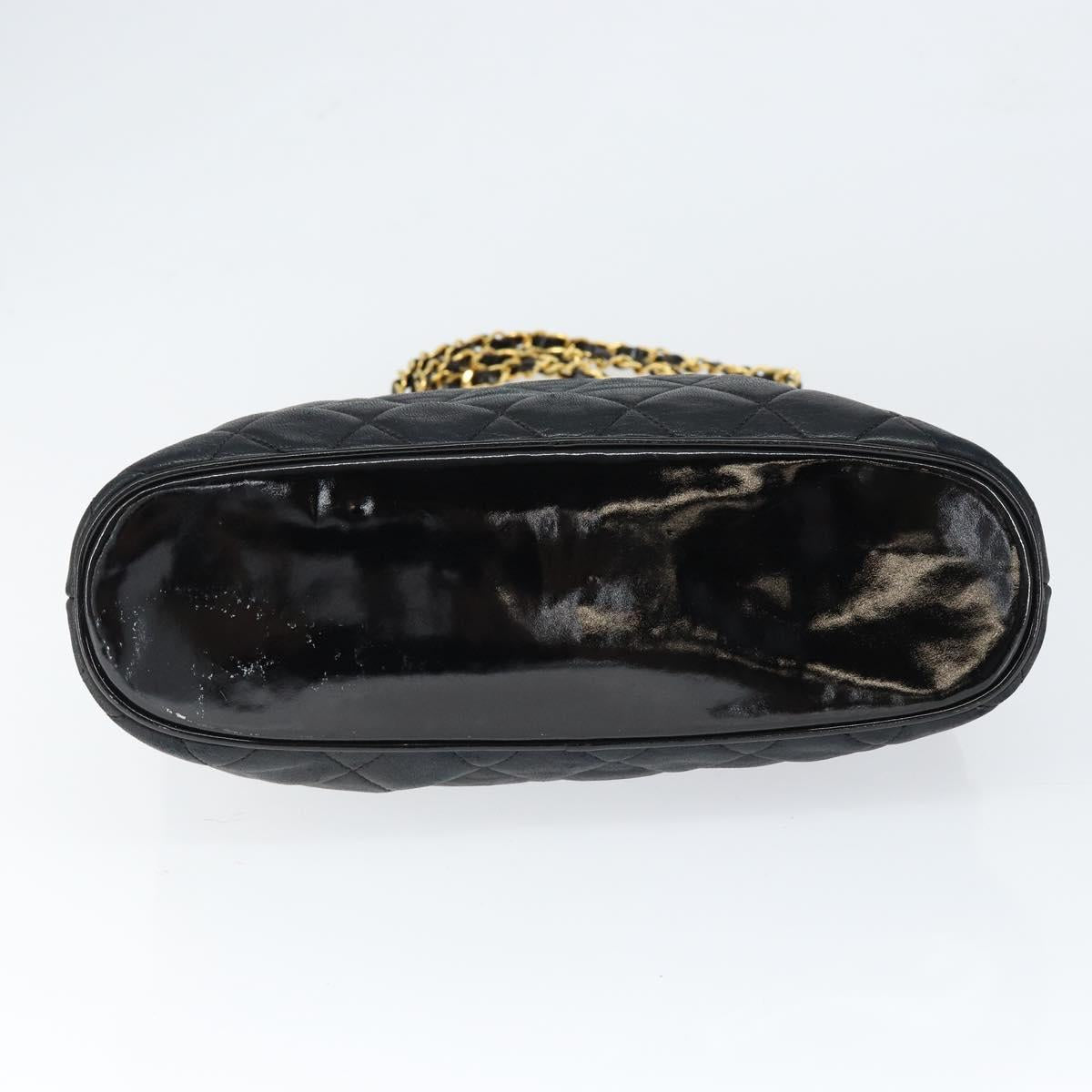 CHANEL Chain Shoulder Bag Lamb Skin Black Gold CC Auth 149046