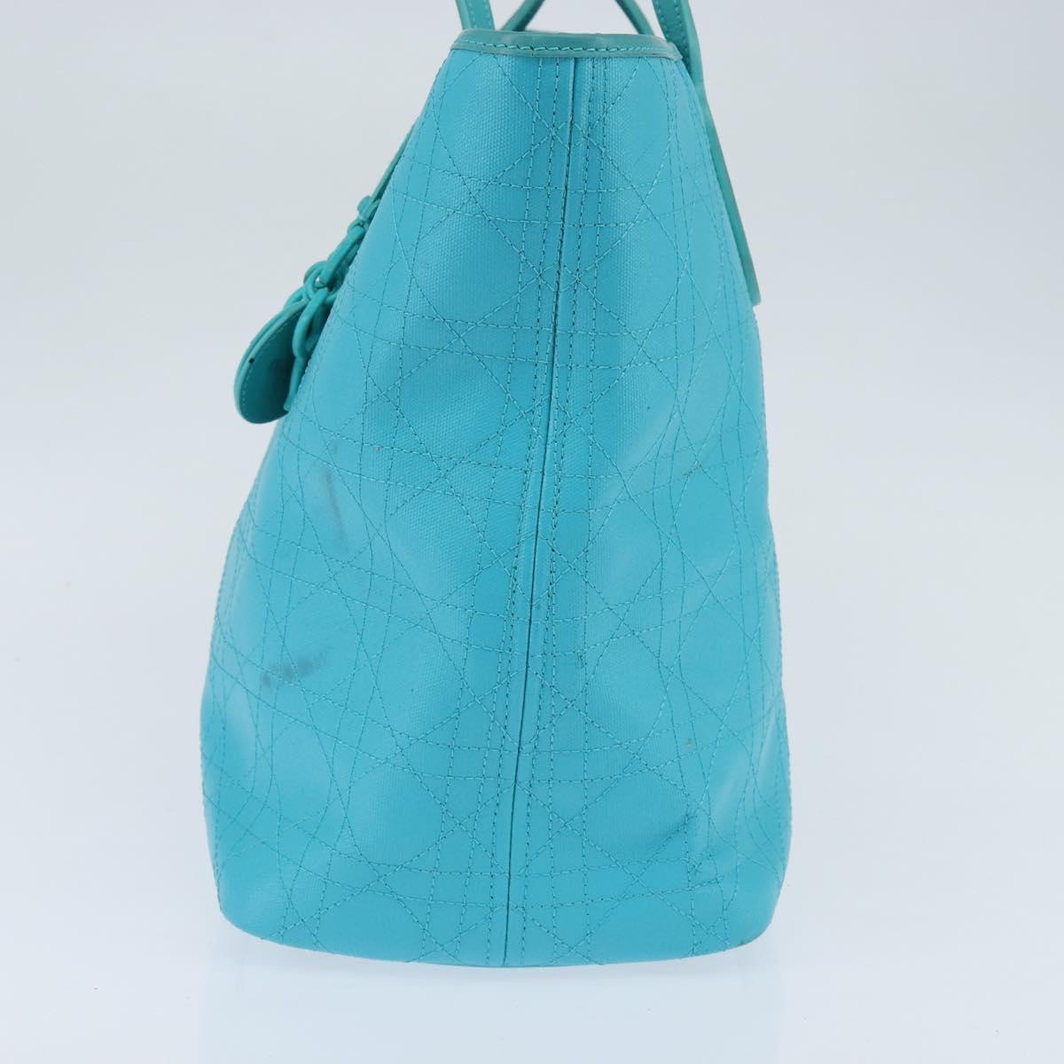 Christian Dior Canage Panarea Bag Coated Canvas Turquoise Blue Auth 149047
