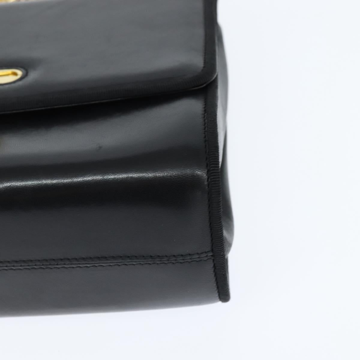 Salvatore Ferragamo Chain Shoulder Bag Leather Black Gold Auth 149060