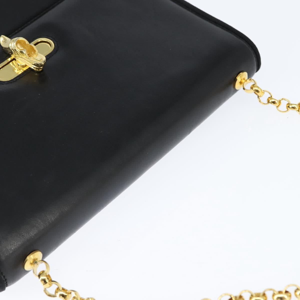 Salvatore Ferragamo Chain Shoulder Bag Leather Black Gold Auth 149060