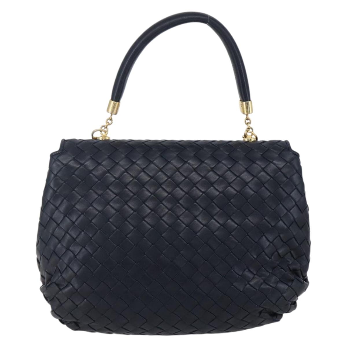 BOTTEGA VENETA INTRECCIATO Hand Bag Leather 2way Navy Gold Auth 149061
