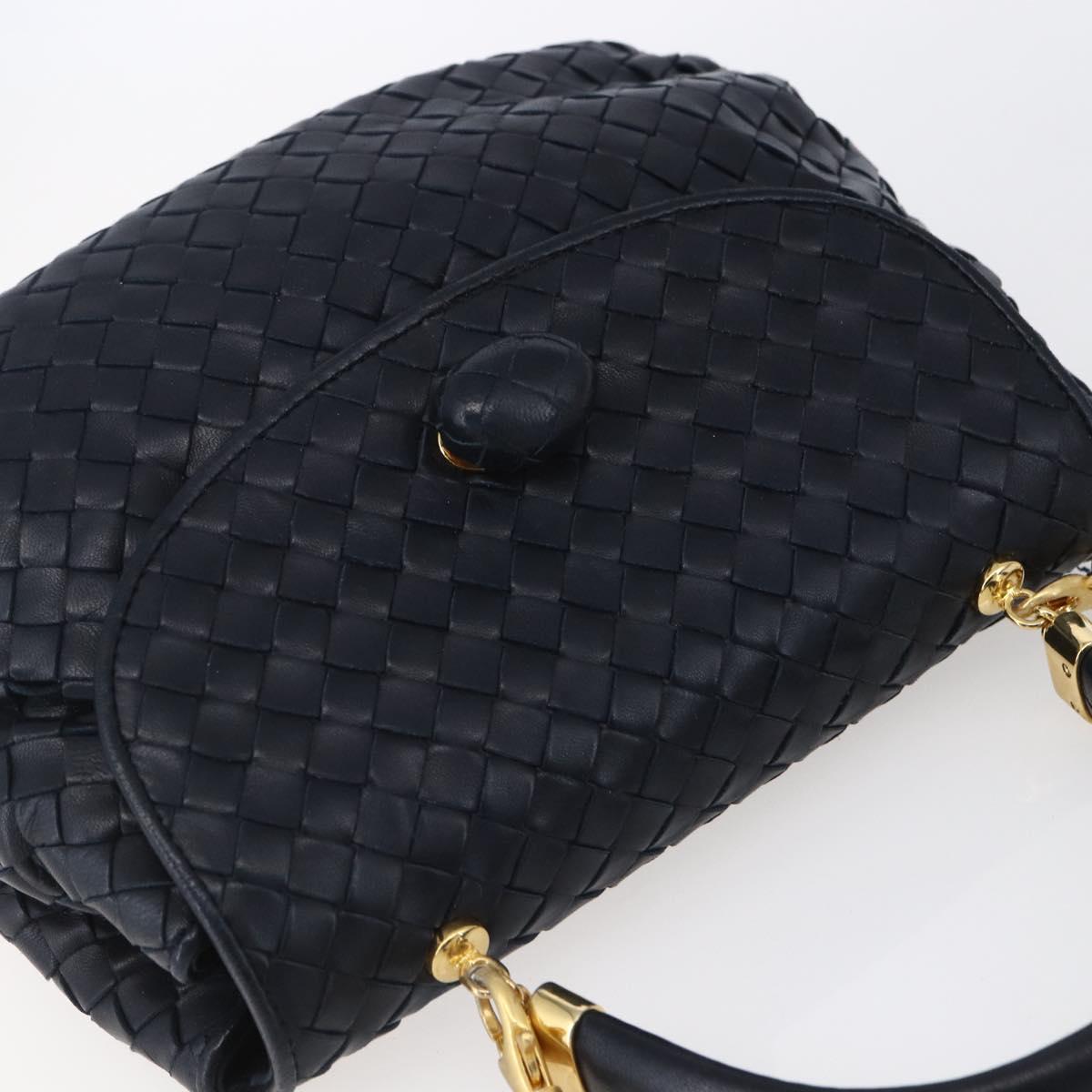 BOTTEGA VENETA INTRECCIATO Hand Bag Leather 2way Navy Gold Auth 149061