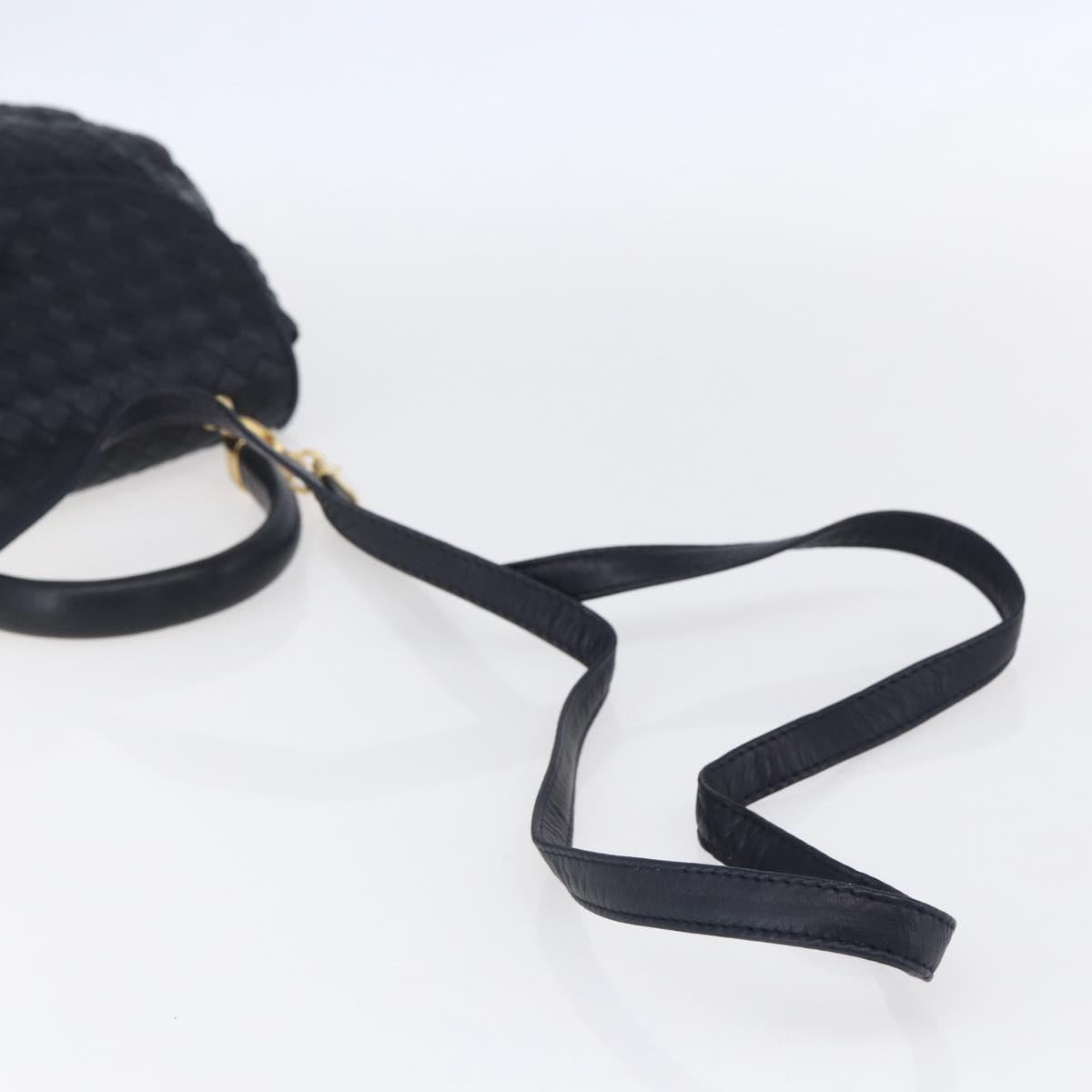 BOTTEGA VENETA INTRECCIATO Hand Bag Leather 2way Navy Gold Auth 149061