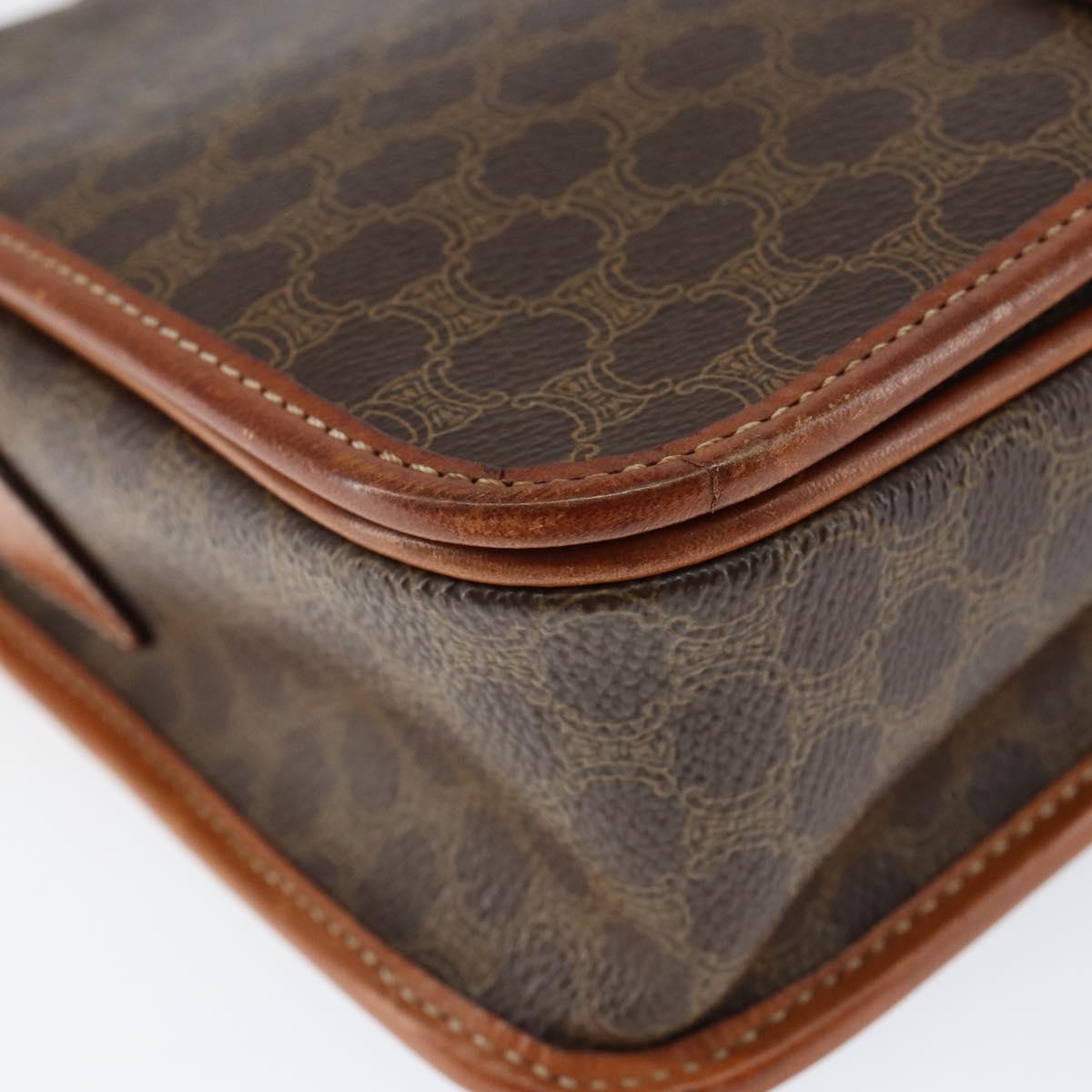 CELINE Macadam Canvas Shoulder Bag PVC Leather Brown Gold Auth 149062