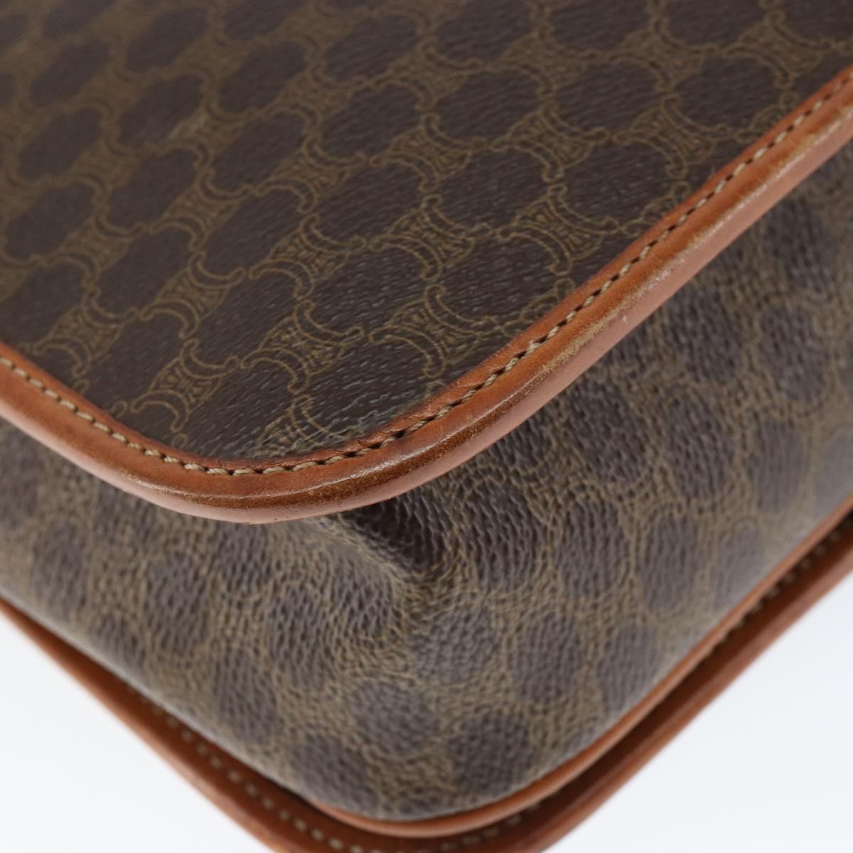 CELINE Macadam Canvas Shoulder Bag PVC Leather Brown Gold Auth 149062